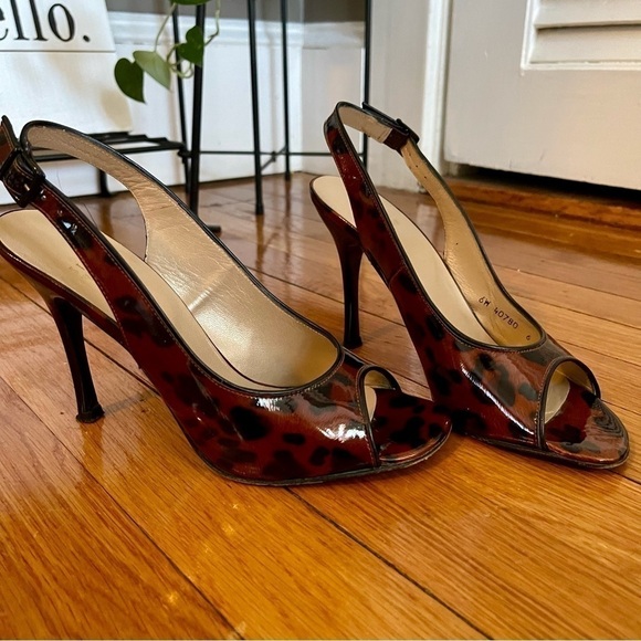 Stuart Weitzman Leopard Patent Slingback Heels - Picture 2 of 10